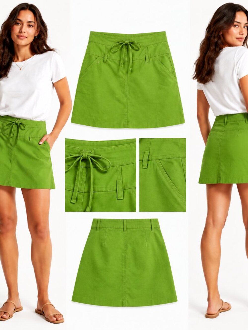 BCBGMAXAZRIA Aria Green Drawstring Mini Skirt Utility Y2K Casual Sz 6